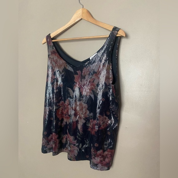 TRIBAL JEANS sexy sequin floral swing cami tank floral shiny sz M party date EUC - Picture 2 of 13